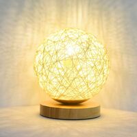 Tischlampe aus Holz, LED-Nachtlicht mit handgestrickter Rattankugel und USB-Ladegerät für Schlafzimmer, Wohnzimmer, Kaffeezimmer, Babyzimmer (Gold)