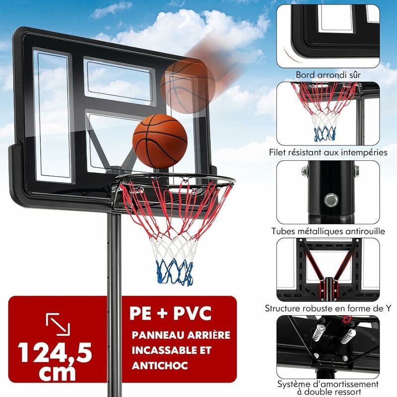 COSTWAY Panier de Basket-Ball sur Pied avec Hauteur Réglable 130