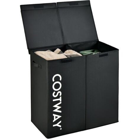 Costway – Panier à linge 2 compartiments 105L en tissu non tissé – Couvercle anti-odeurs – Dimensions 62 x 31 x 60 cm – Pour buanderie et salle de bain