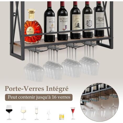 Porte-bouteilles Mural Avec LED - Étagère Pour 39 Bouteilles Et 12 Verres - Style Industriel - Éclairage 16 Couleurs - Pour Cuisine, Bar, Salle à Manger - 9