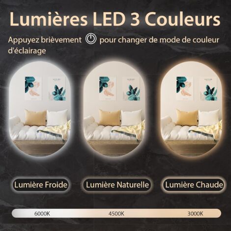COSTWAY Miroir Salle de Bain LED Ovale 80 x 50 CM avec Eclairage 3 Couleurs/Miroir Lumineux Antibuée Antidéflagrant