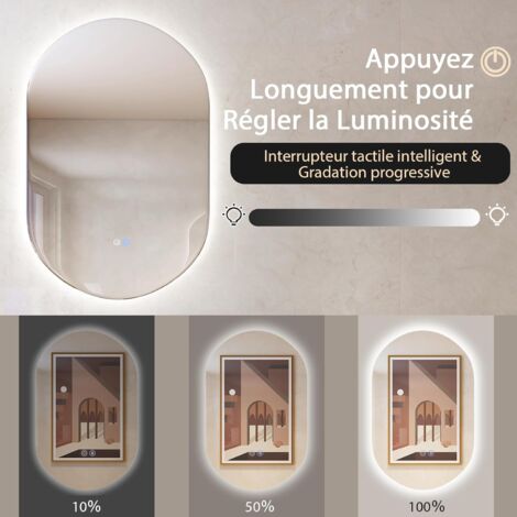 COSTWAY Miroir Salle de Bain LED Ovale 80 x 50 CM avec Eclairage 3 Couleurs/Miroir Lumineux Antibuée Antidéflagrant