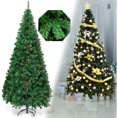 Costway – Sapin de Noël artificiel 240 cm – 1138 branches en PVC ignifuge – Support métal robuste – Pour intérieur et extérieur