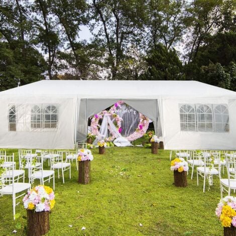 COSTWAY Tonnelle de Jardin Extérieur/Barnum 3x9m-27㎡ Tente de Réception Imperméable avec 8 Parois Amovibles Blanc