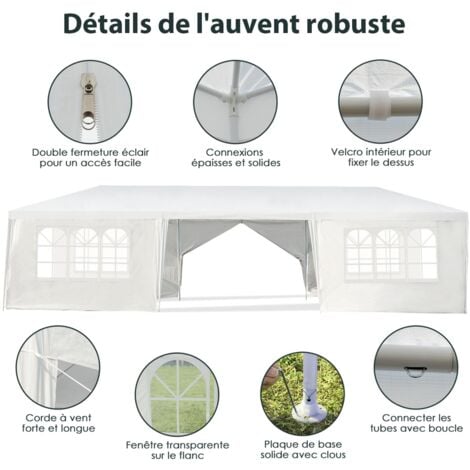 COSTWAY Tonnelle de Jardin Extérieur/Barnum 3x9m-27㎡ Tente de Réception Imperméable avec 8 Parois Amovibles Blanc