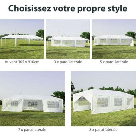 COSTWAY Tonnelle de Jardin Extérieur/Barnum 3x9m-27㎡ Tente de Réception Imperméable avec 8 Parois Amovibles Blanc