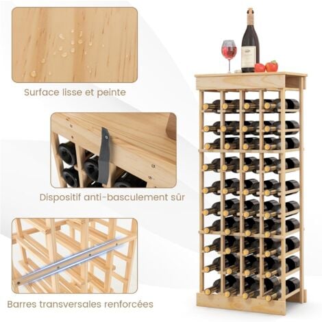 COSTWAY Étagère à Vin Casier à 40 Bouteilles en Bois de Pin Robuste Modulable 46,5 x 27,5 x 113 CM