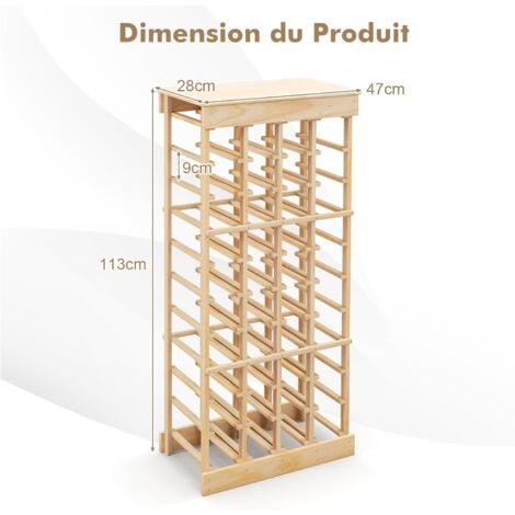 COSTWAY Étagère à Vin Casier à 40 Bouteilles en Bois de Pin Robuste Modulable 46,5 x 27,5 x 113 CM