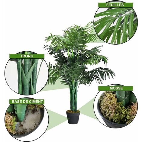 COSTWAY Plante Artificielle Déco. Interieur Palmier Aréca avec Pot Vert Arbre/ Fleur Artificielle pour Décoration Extérieur - H 110 cm