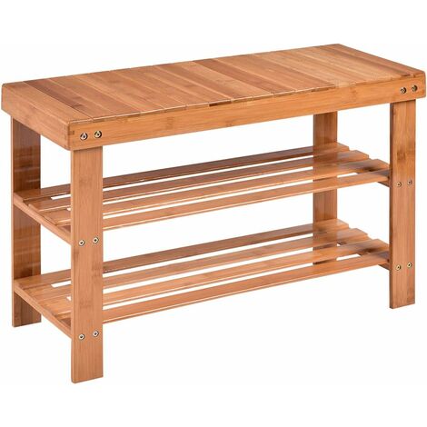 COSTWAY Banc à Chaussures En Bois D'Acacia 3 Niveaux - Étagère Rangement Charge 160kg - 28 X 87 X 45 Cm Roux