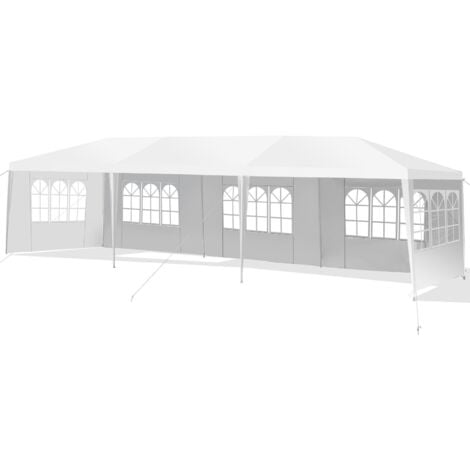 COSTWAY Tonnelle de Jardin Extérieur/Barnum 3x9m-27㎡ Tente de Réception avec 5 Parois Amovibles Piquets de Terre et Fenêtre sur Côté