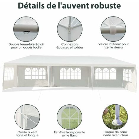 COSTWAY Tonnelle de Jardin Extérieur/Barnum 3x9m-27㎡ Tente de Réception avec 5 Parois Amovibles Piquets de Terre et Fenêtre sur Côté