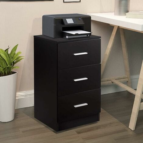 COSTWAY Caisson de Bureau Meuble de Rangement avec 3 Tiroirs pour Lettre,Dossiers et Documents Noir