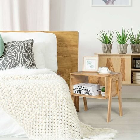 COSTWAY Lot de 2 Table de Chevet/Table d'Appoint avec fonction superposable-Bambou 100% naturel pour Salon, Chambre 43 x 29 x 42cm