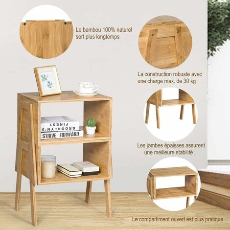 COSTWAY Lot de 2 Table de Chevet/Table d'Appoint avec fonction superposable-Bambou 100% naturel pour Salon, Chambre 43 x 29 x 42cm