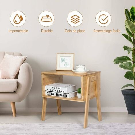 COSTWAY Lot de 2 Table de Chevet/Table d'Appoint avec fonction superposable-Bambou 100% naturel pour Salon, Chambre 43 x 29 x 42cm