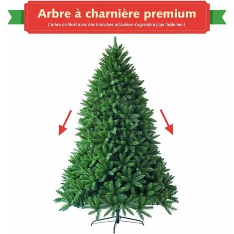 COSTWAY Sapin de Noël Artificiel 180 CM, 1250 Branches, Matériel PVC Arbre de Noël avec Socle en Métal Décoration de Noël
