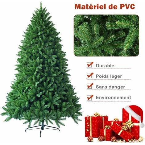 COSTWAY Sapin de Noël Artificiel 180 CM, 1250 Branches, Matériel PVC Arbre de Noël avec Socle en Métal Décoration de Noël