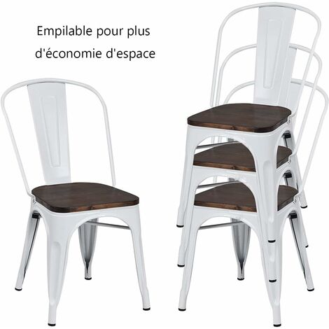 COSTWAY 4 Chaises Salle à Manger Empilables, Style Industriel en Acier Convient pour Bistrot,Cuisine,Bar,Café Blanc