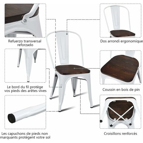COSTWAY 4 Chaises Salle à Manger Empilables, Style Industriel en Acier Convient pour Bistrot,Cuisine,Bar,Café Blanc