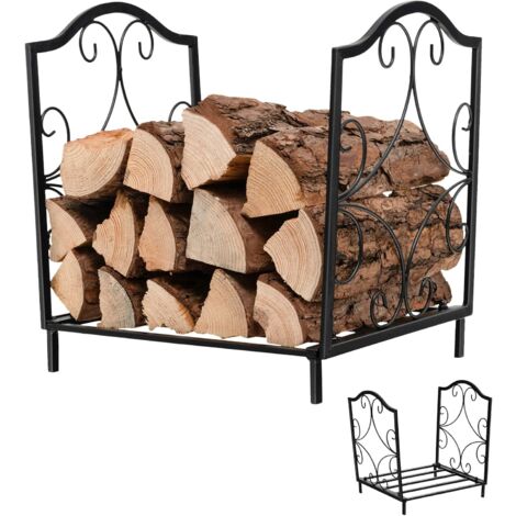 Costway – Porte-bûches en acier noir 37 x 32 x 39,5 cm – Charge 60 kg – Support compact pour intérieur et extérieur – Design élégant