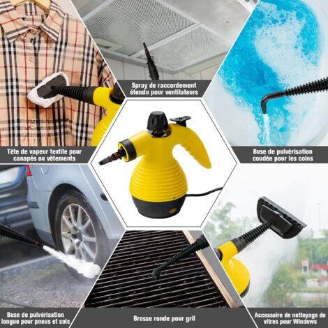 COSTWAY Nettoyeur Vapeur à Main Portable 900W-1050W Réservoir d'Eau 350ML sous Pression de 3 Bar 135°C contre Punaise de lit pour Maison/Auto/Terrasse Jaune