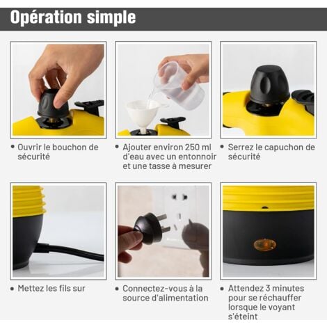 COSTWAY Nettoyeur Vapeur à Main Portable 900W-1050W Réservoir d'Eau 350ML sous Pression de 3 Bar 135°C contre Punaise de lit pour Maison/Auto/Terrasse Jaune
