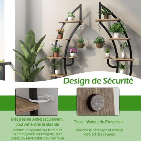 COSTWAY Lot de 2 Étagères à Fleurs en Métal à 7 Niveaux Porte Plantes en Forme de Demi-lune avec Dispositif Anti-renversement