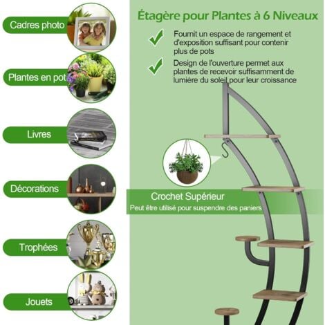 COSTWAY Lot de 2 Étagères à Fleurs en Métal à 7 Niveaux Porte Plantes en Forme de Demi-lune avec Dispositif Anti-renversement