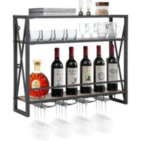 Costway – Casier à bouteilles mural industriel 3 niveaux – Porte-verres pour 16 verres – Structure en métal robuste – Dimensions 20 x 80 x 63 cm