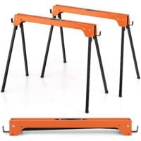 COSTWAY Lot de 2 Tréteaux Pliables Métalliques Charge Max 600 kg, Tréteaux Pliants Compacts avec 4 Crochets, Poignée, Pieds Antidérapants pour Bricolage, Sciage, 92 x 48 x 74 cm (Orange)