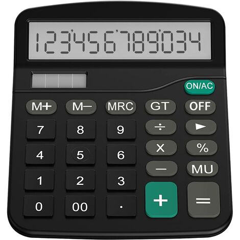 Calculatrice de bureau de base avec fonction standard et grand écran LCD à 12 chiffres, batterie solaire, calculatrice de bureau à double alimentation, noir MODOU