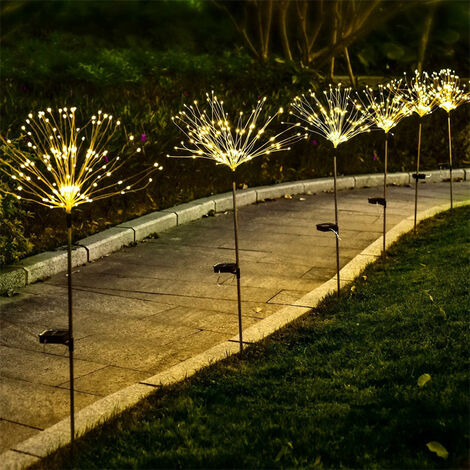 Paquet de 2 feux d'artifice solaires d'extérieur, lumières solaires  étanches IP65 pour fleurs de jardin avec 8 Modes d'éclairage
