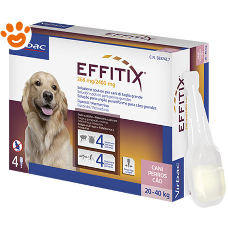 Virbac Dog EFFITIX Spot-On Cani di Taglia Grande (20-40kg)  - Virbac Dog EFFITIX Spot-On Cani di Taglia Grande (20-40kg) - Confezione Da 4 Pipette