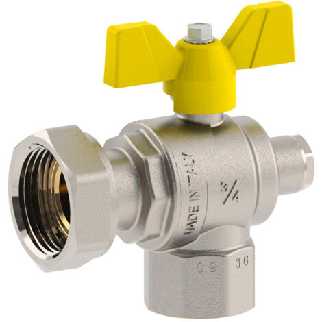 "VALVOLA A SFERA GAS F/F A SQUADRO CON PRESA PRESSIONE DADO GIR. E FARFALLA FIV 3/4""""F x 1""""G - DN20" (1/2)