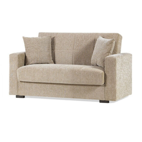 Capaldo – Divano 2 posti con cassettone Nora Lumos beige – Dimensioni 155x80x87 cm – Imbottitura a molle – 2 cuscini inclusi (1/2)