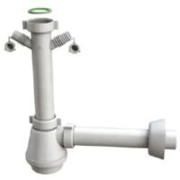 Sifone scarico 1 via senza piletta per lavello in acciaio inox con attacco doppio lavastoviglie/lavatrice 1"1/2 x ø40x230mm BONOMINI