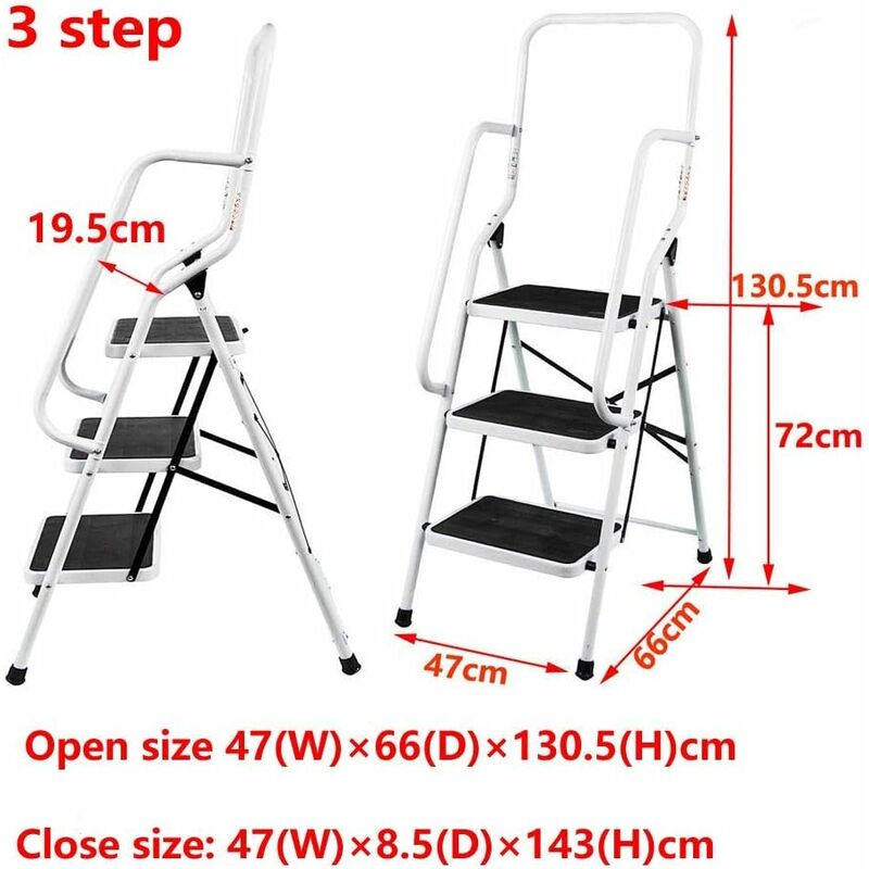Échelle en acier, escabeau pliant léger à 2 marches avec poignée  antidérapante robuste et pédale large multi-usage pour la maison et le  bureau, échelles d'escabeaux à poignée (300 lb) (2 marches, noir) 