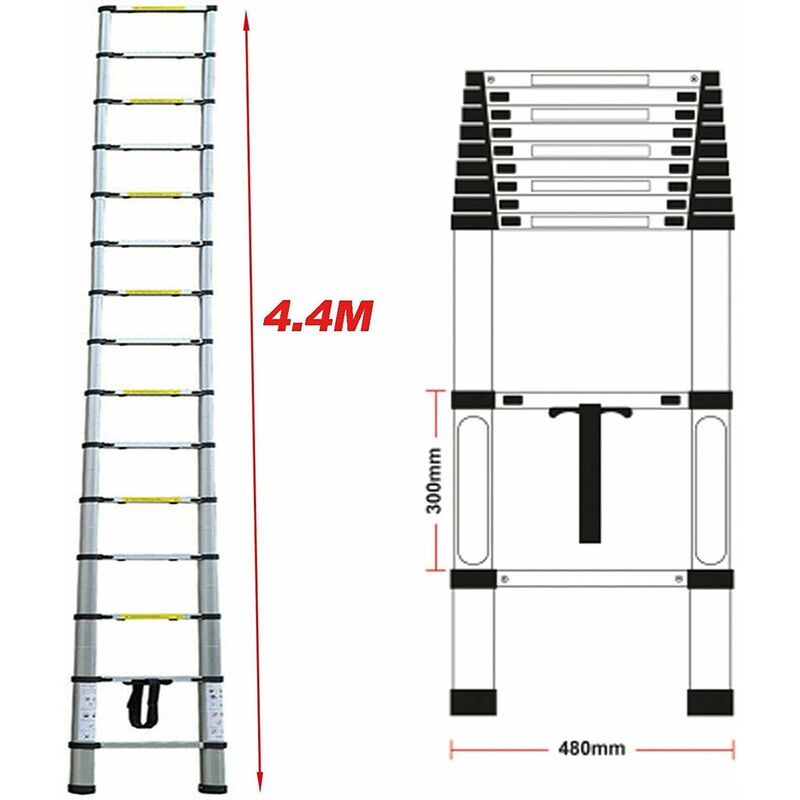 Échelle télescopique 4,4m Echelle Pliante Aluminium avec Le mécanisme de  rétraction, Charge Maximale 150kg, Échelle de Loft Télescopique, Ajuster la  Hauteur Extensible Ladder : : Bricolage