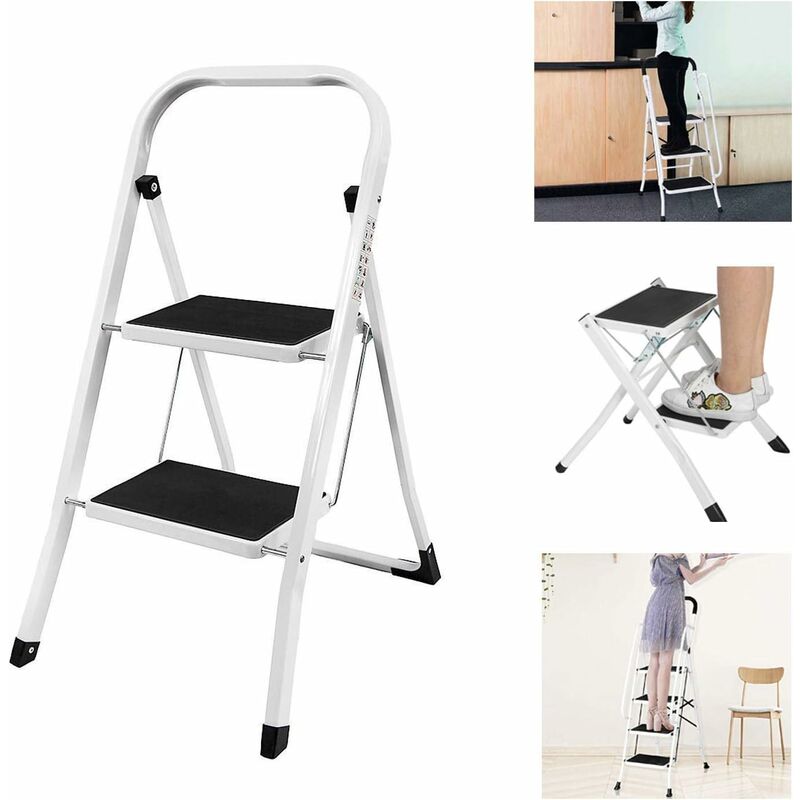Chaise escabeau pliable à 4 marches en bois multifonction pour bibliothèque, cuisine et bibliothèque – 150 kg