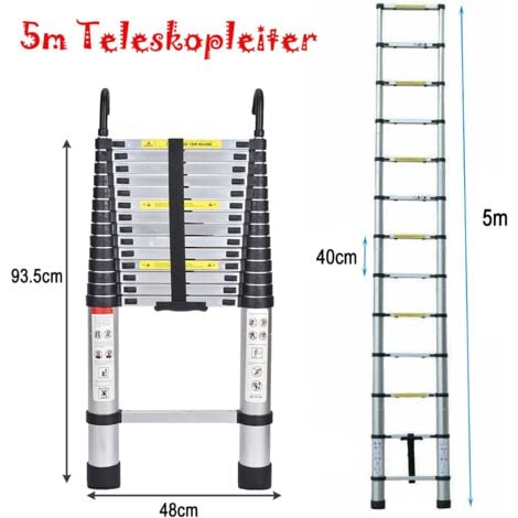 16.5ft Échelle télescopique en acier inoxydable de 5m avec 2