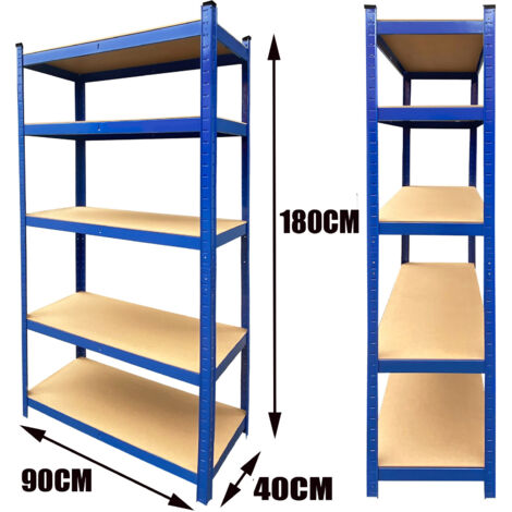 Étagère De Rangement En Acier & MDF - 5 Niveaux - 200x100x50 Cm - Charge 175 Kg/Étagère - Sans Boulon - Réglable - Bleu