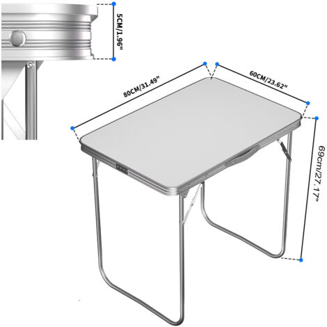 Table De Camping Pliante 60x45 Cm - 2 Hauteurs Réglables, Aluminium & MDF, Portable Intérieur/Extérieur
