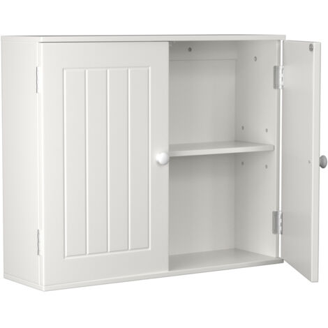 Armoire de salle de bains à deux portes support mural MDF étagère 60wx50h cm (1/5)
