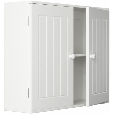 Dayplus – Armoire murale de salle de bain blanche – 2 portes – MDF – Dimensions 50x60x15cm – Finition peinture en poudre – Prise murale intégrée