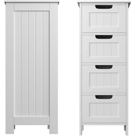 Armoire de salle de bains vanité armoire de salle de bains mince MDF avec 4 tiroirs blanc (1/5)