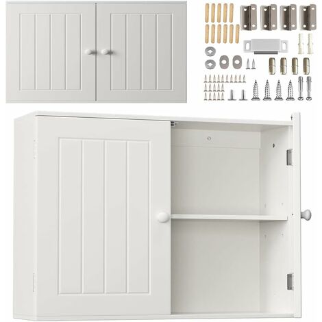 Armoire murale de salle de bains blanc armoire de rangement de salle de bains avec 2 portes et étagères réglables (1/5)