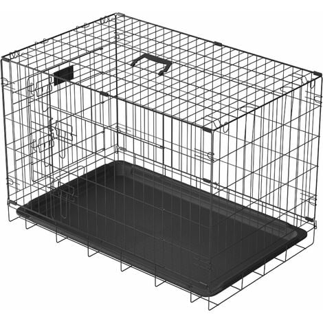 Relaxdays Cage pour Chien Pliante Boîte Transport Voiture Box pour Chiot 2  Portes Bac Fond Box Grillage Métal L Noir