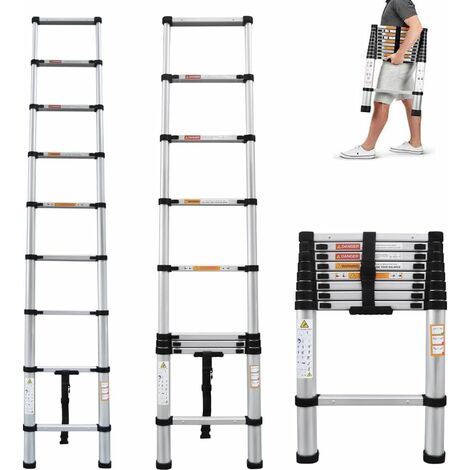 Échelle télescopique pliable avec 2 crochets, échelle coulissante de 6