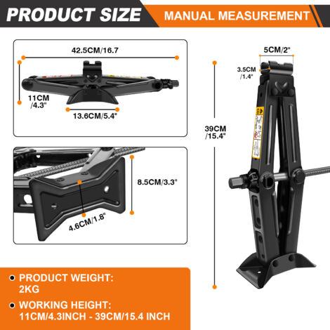 Cric de voiture Cric à ciseaux Lift avec manivelle Pour voiture/SUV/MPV 2000kg 2T